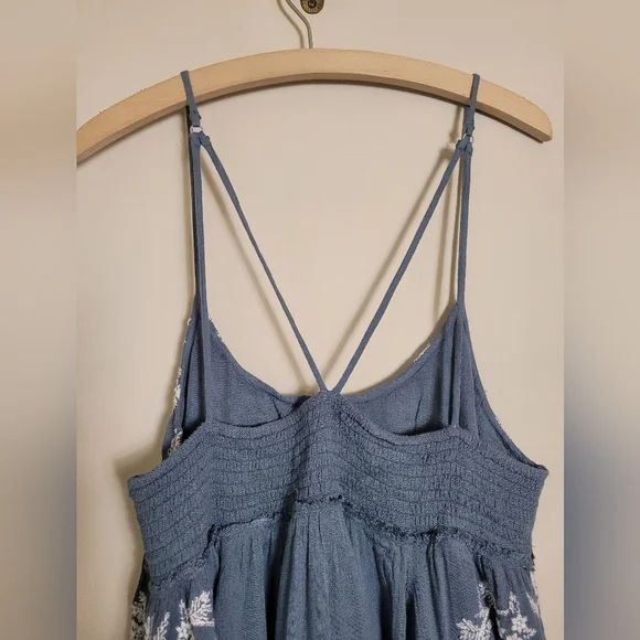 Free People Intimately Blue Dress with White Floral Embroidery Large - Picture 9 of 10